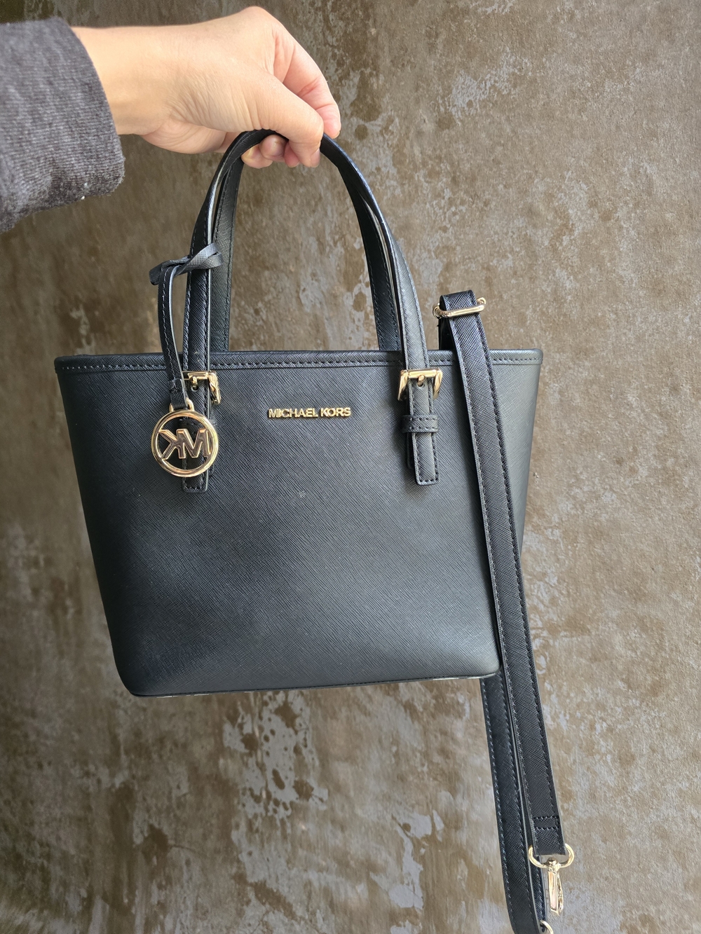 Michael Kors Black Leather Tote with Gold Hardware